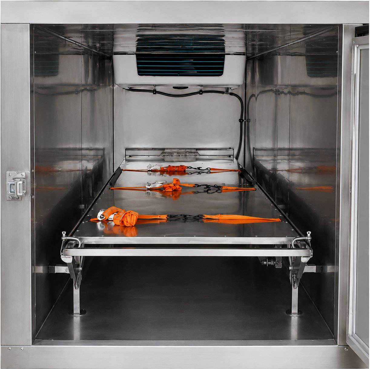 Stainless steel refrigerated compartment with dedicated loading tray